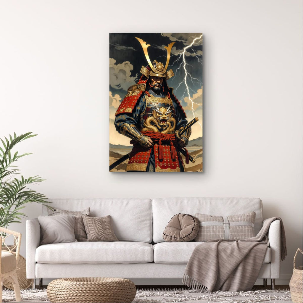 Japanese Warrior Under Lightning | Epic Samurai Canvas
