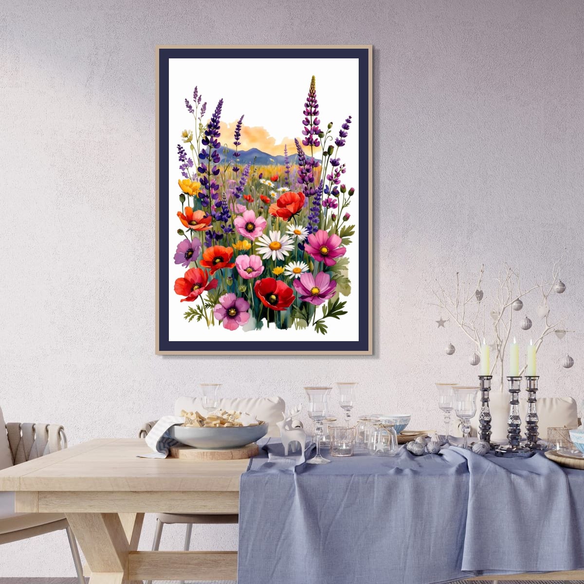 Watercolor Flower Field Canvas | Cottagecore Wall Decor