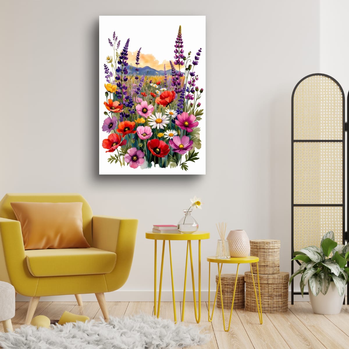 Floral Meadow Landscape Print | Artistic Garden Canvas Art