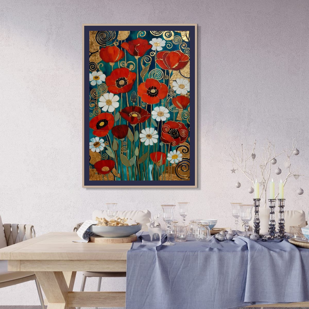 Artistic Poppy Garden Decor | Elegant Gold Floral Canvas