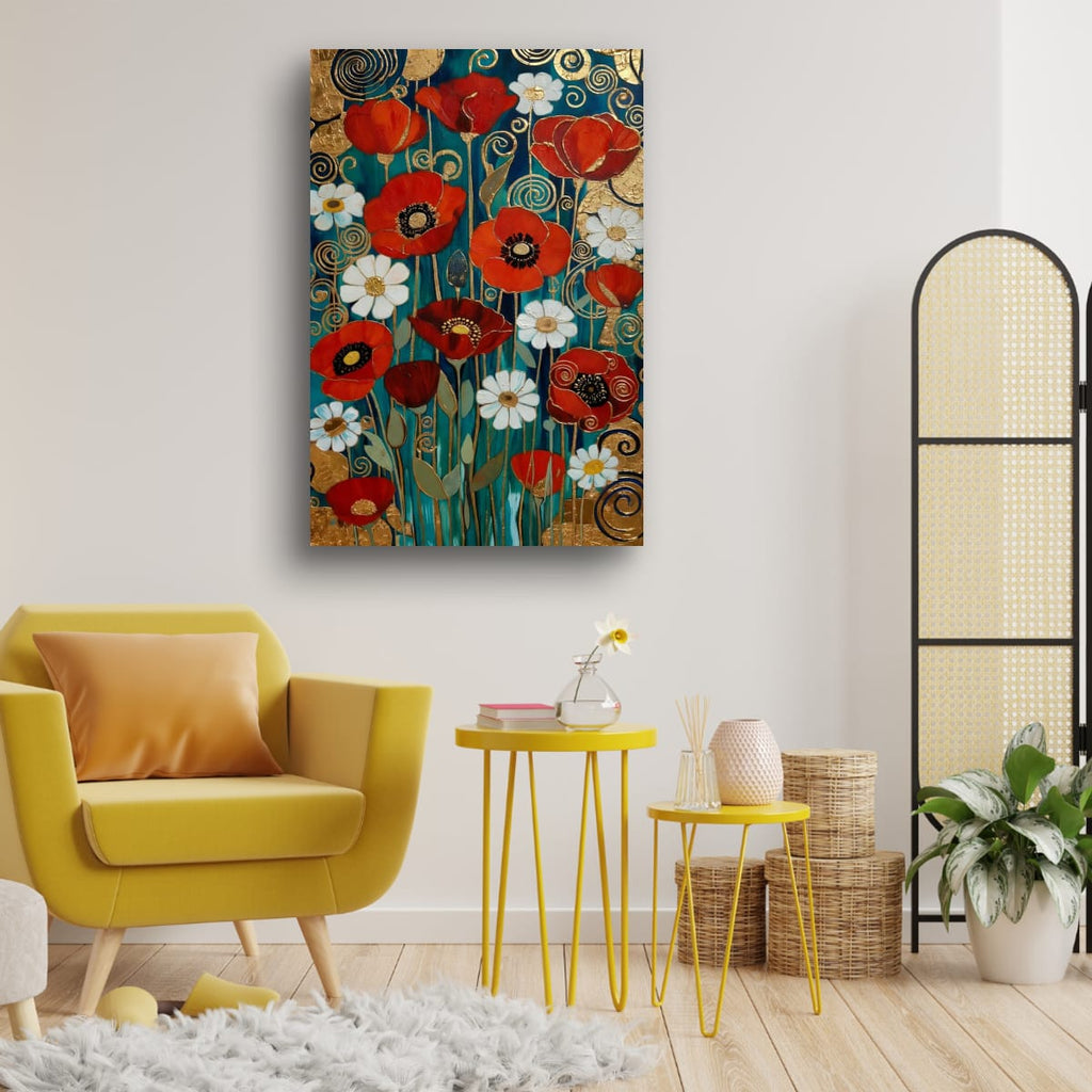 Red Poppy and Daisy Wall Art | Luxury Botanical Canvas