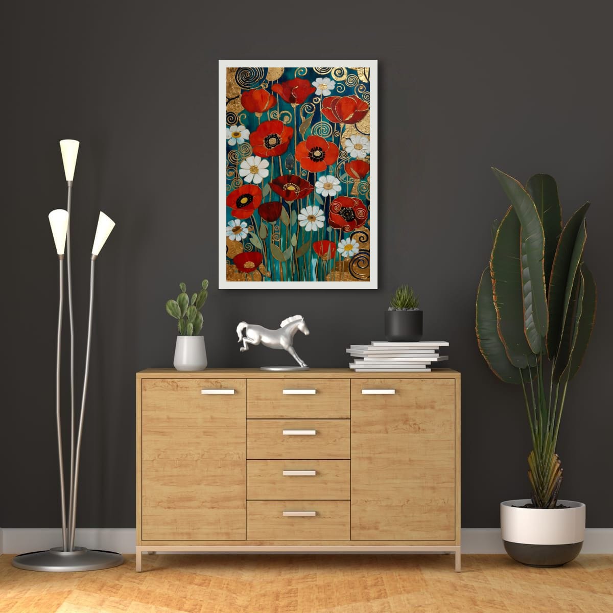 Klimt Inspired Flower Painting | Gold Botanical Wall Decor