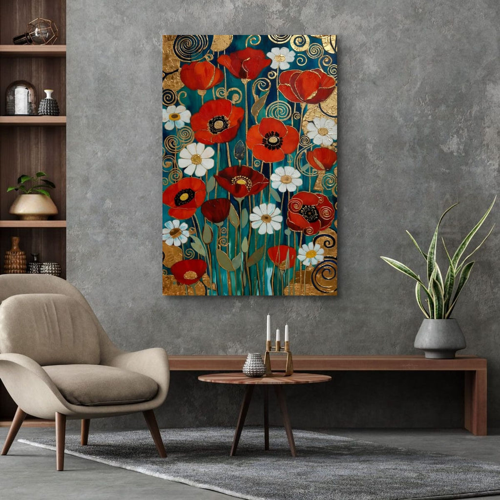 Luxury Floral Canvas | Red Poppies and White Daisies Artwork