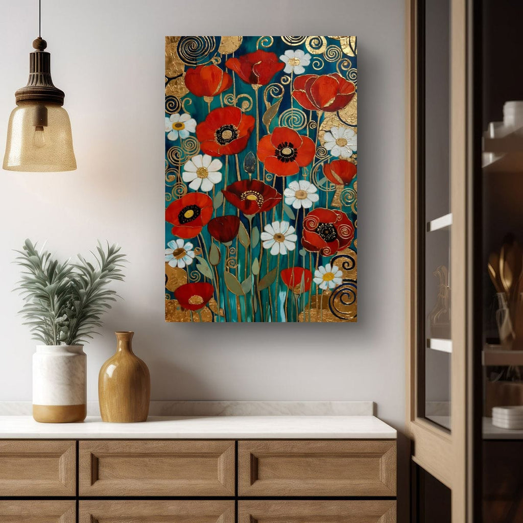 Golden Poppy Garden Canvas Print | Elegant Floral Wall Art
