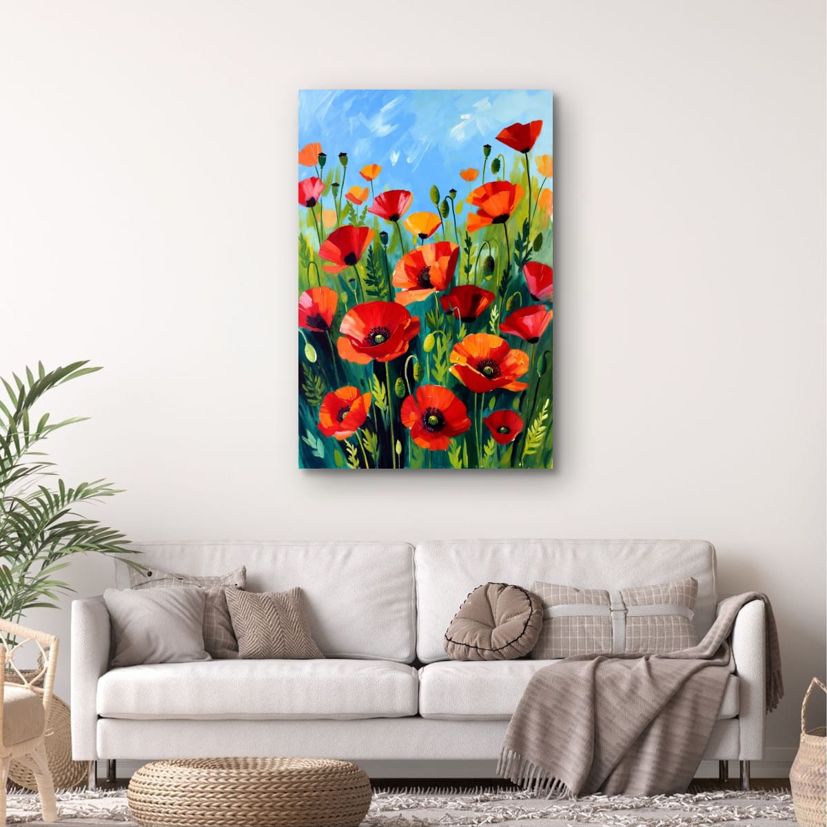 Contemporary Floral Canvas | Vibrant Red Poppy Painting