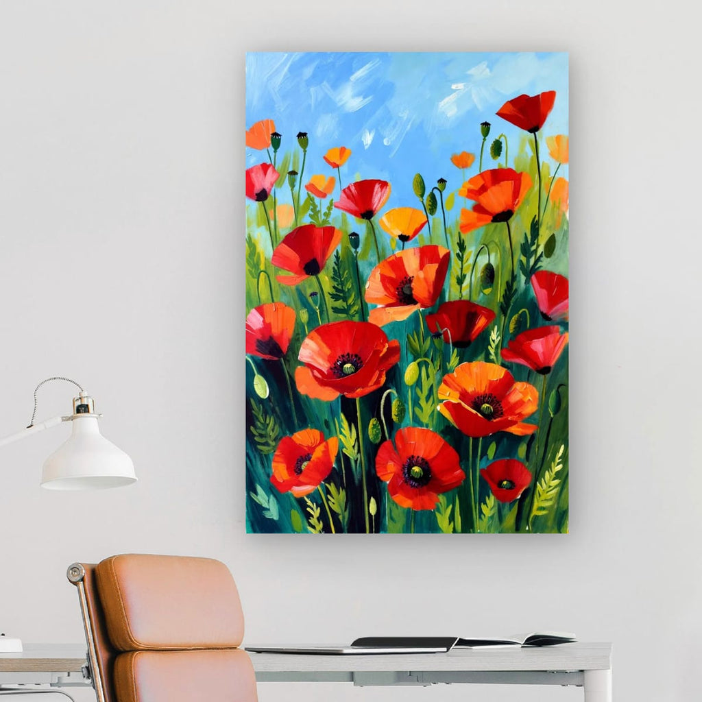 Bright Botanical Wall Art | Colorful Poppy Field Decor