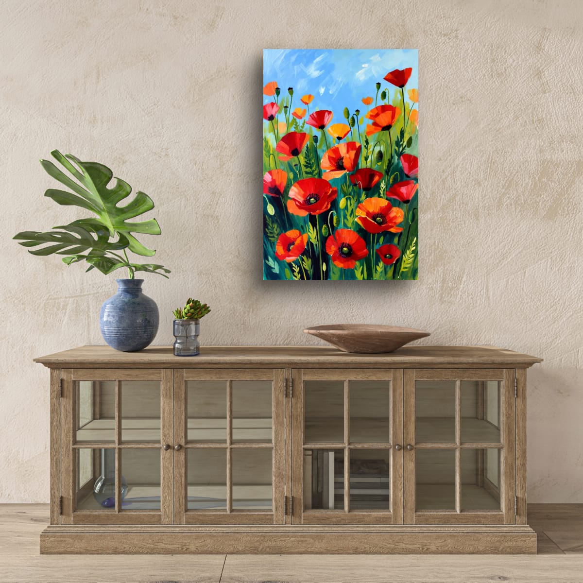Modern Poppy Flowers Painting | Bright Botanical Canvas