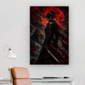 Dark Samurai Woman Canvas Print | Red Moon Warrior Wall Art