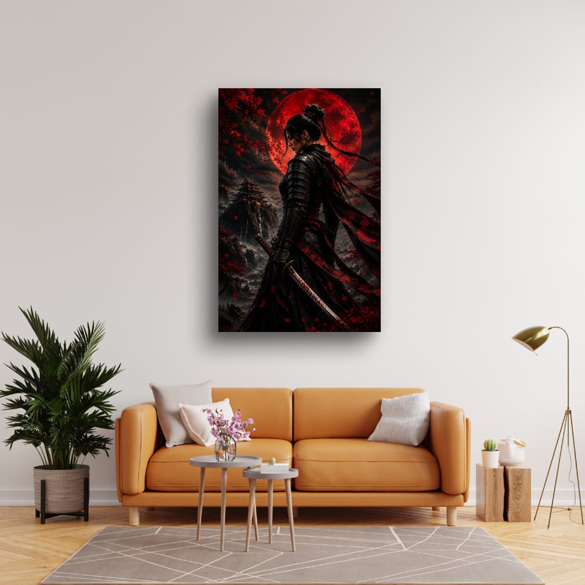 Red Moon Katana Canvas Print | Cinematic Asian Wall Decor