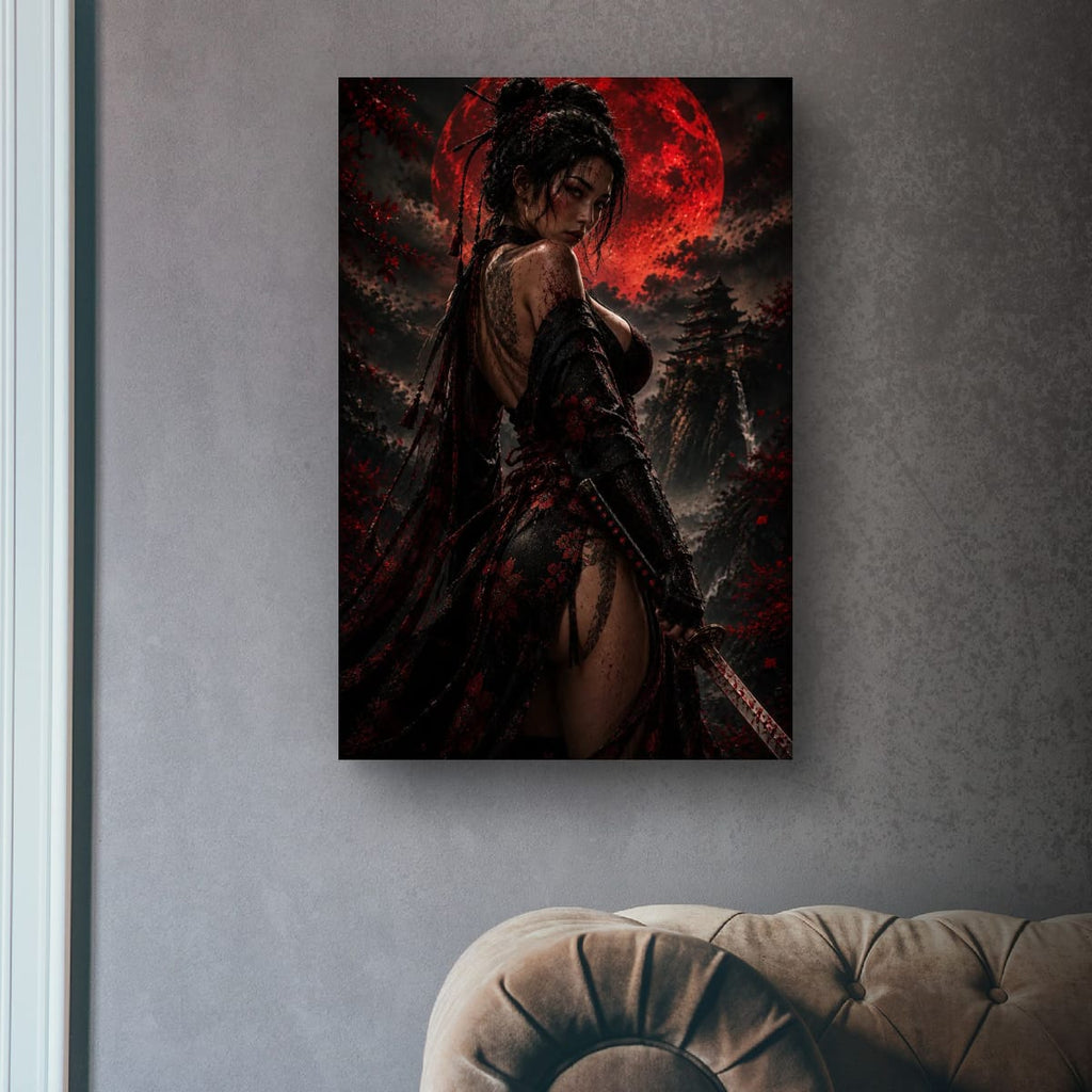 Red Moon Katana Artwork | Cinematic Samurai Canvas Print