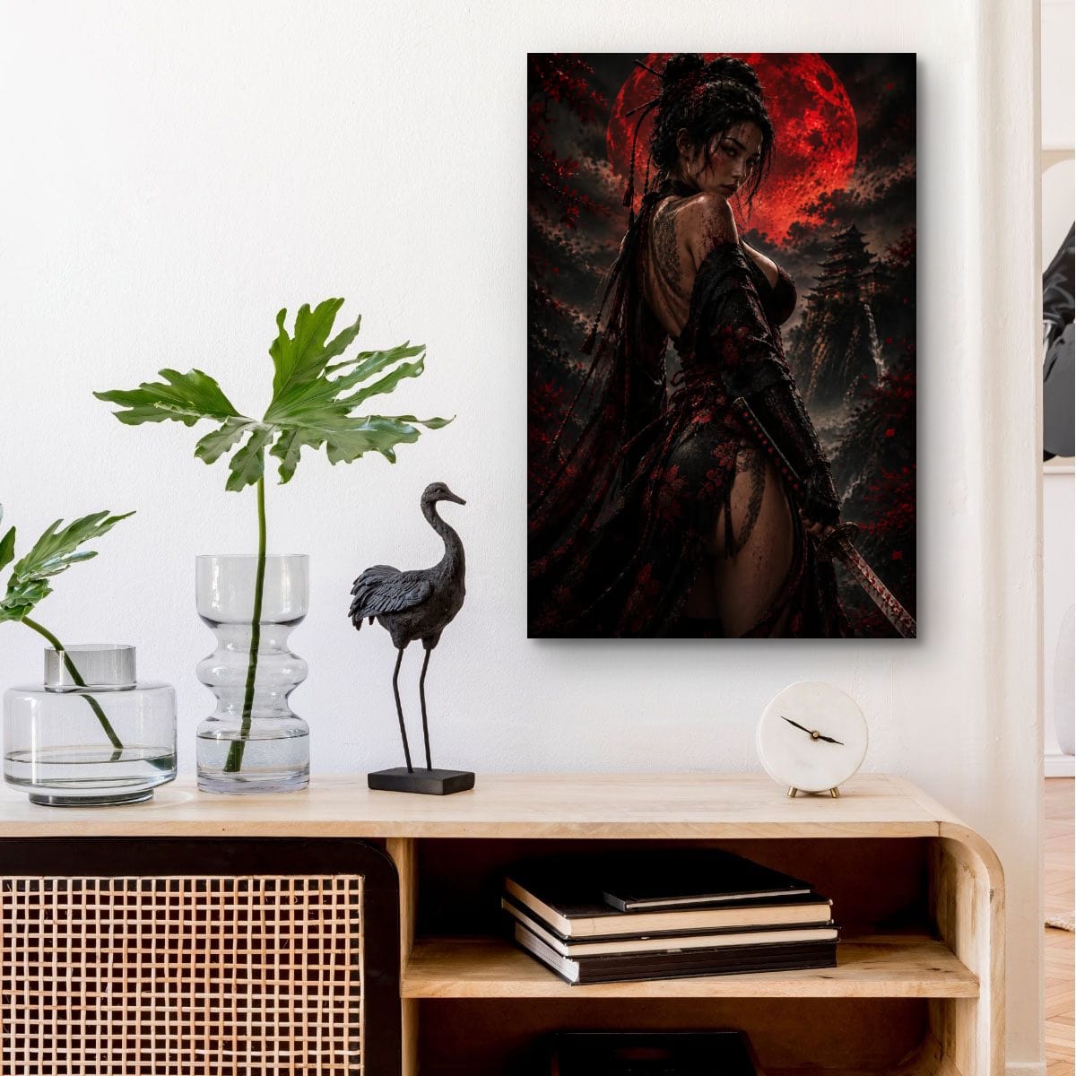 Crimson Moon Warrior Canvas | Cinematic Japanese Artwork