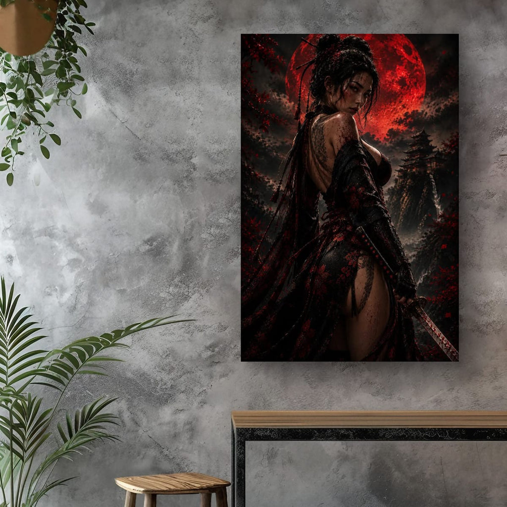 Dark Moon Samurai Woman Canvas | Japanese Warrior Wall Art