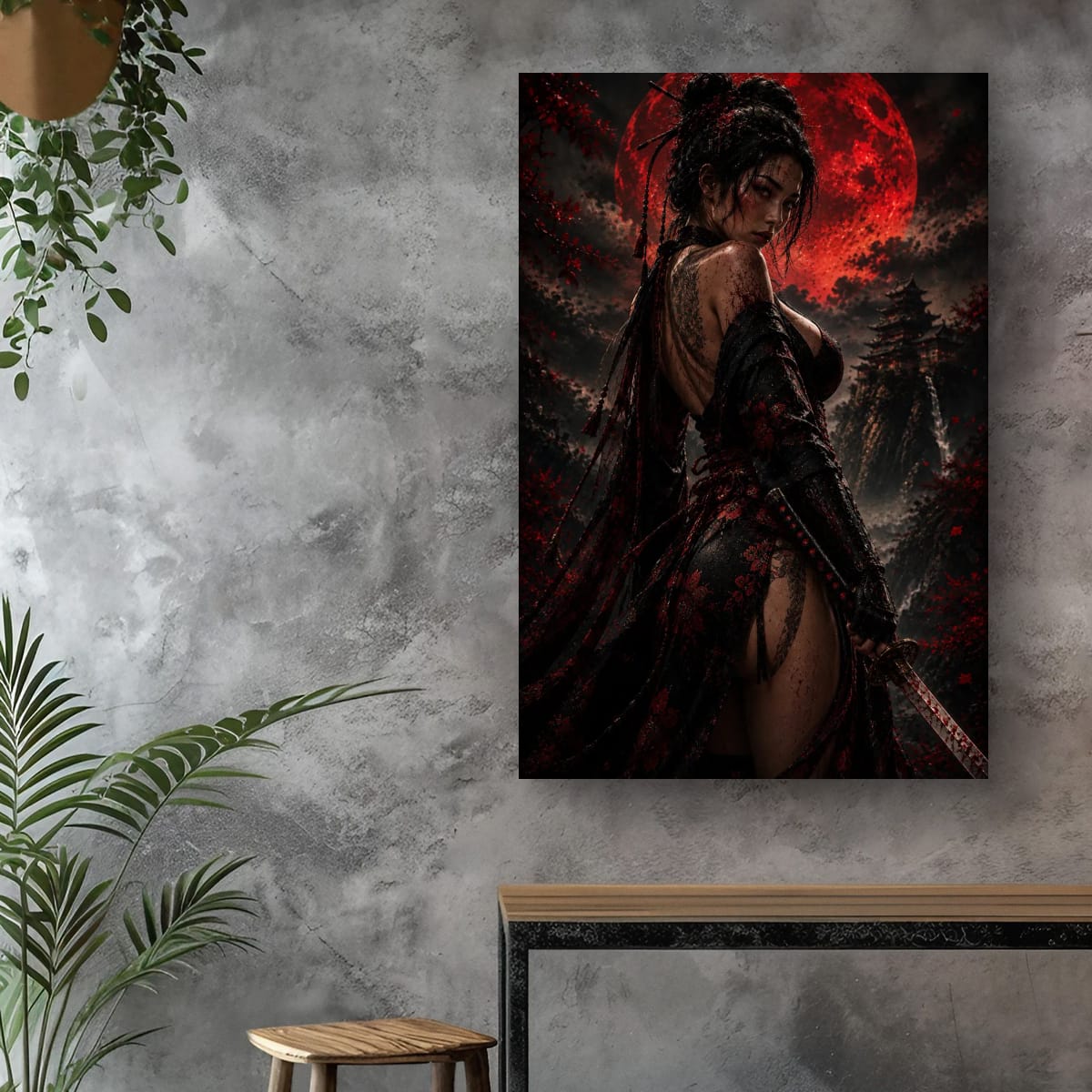 Dark Moon Samurai Woman Canvas | Japanese Warrior Wall Art