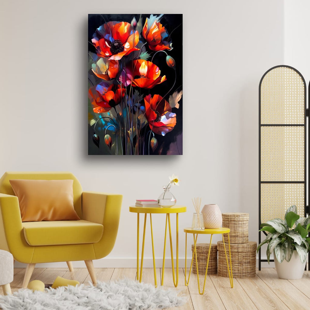 Modern Floral Canvas Artwork | Rich Color Poppy Decor