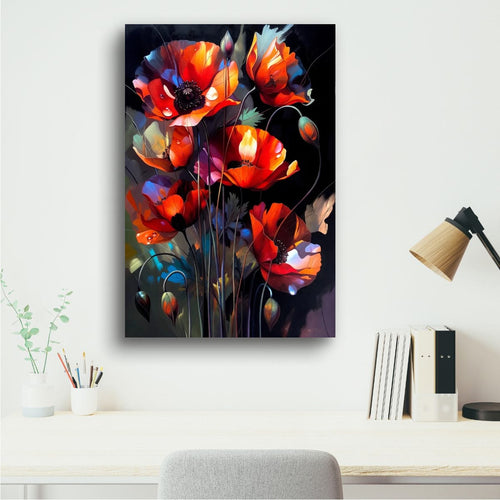 Colorful Poppy Bouquet Wall Decor | Elegant Botanical Canvas