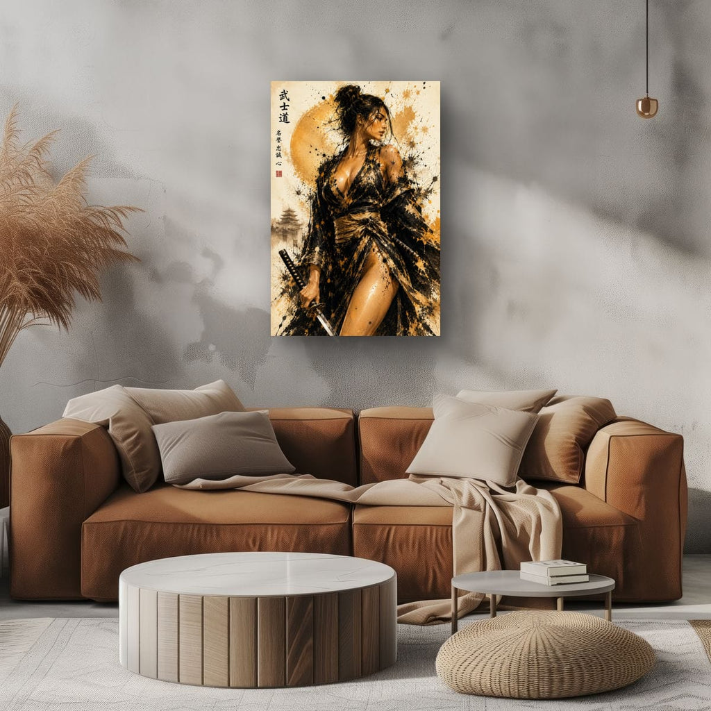 Samurai Woman with Katana | Japanese Ink Painting Canvas