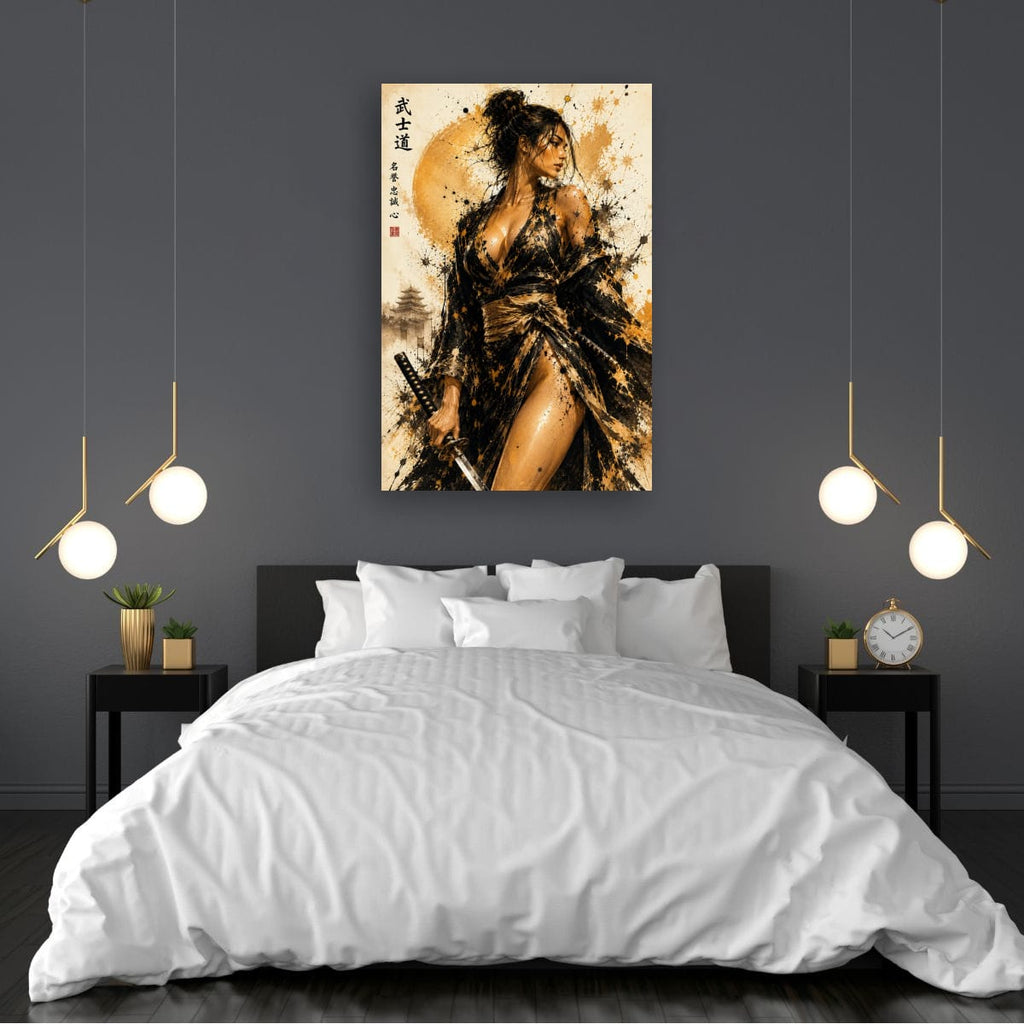 Sensual Female Samurai Poster | Gold & Black Japanese Artwork