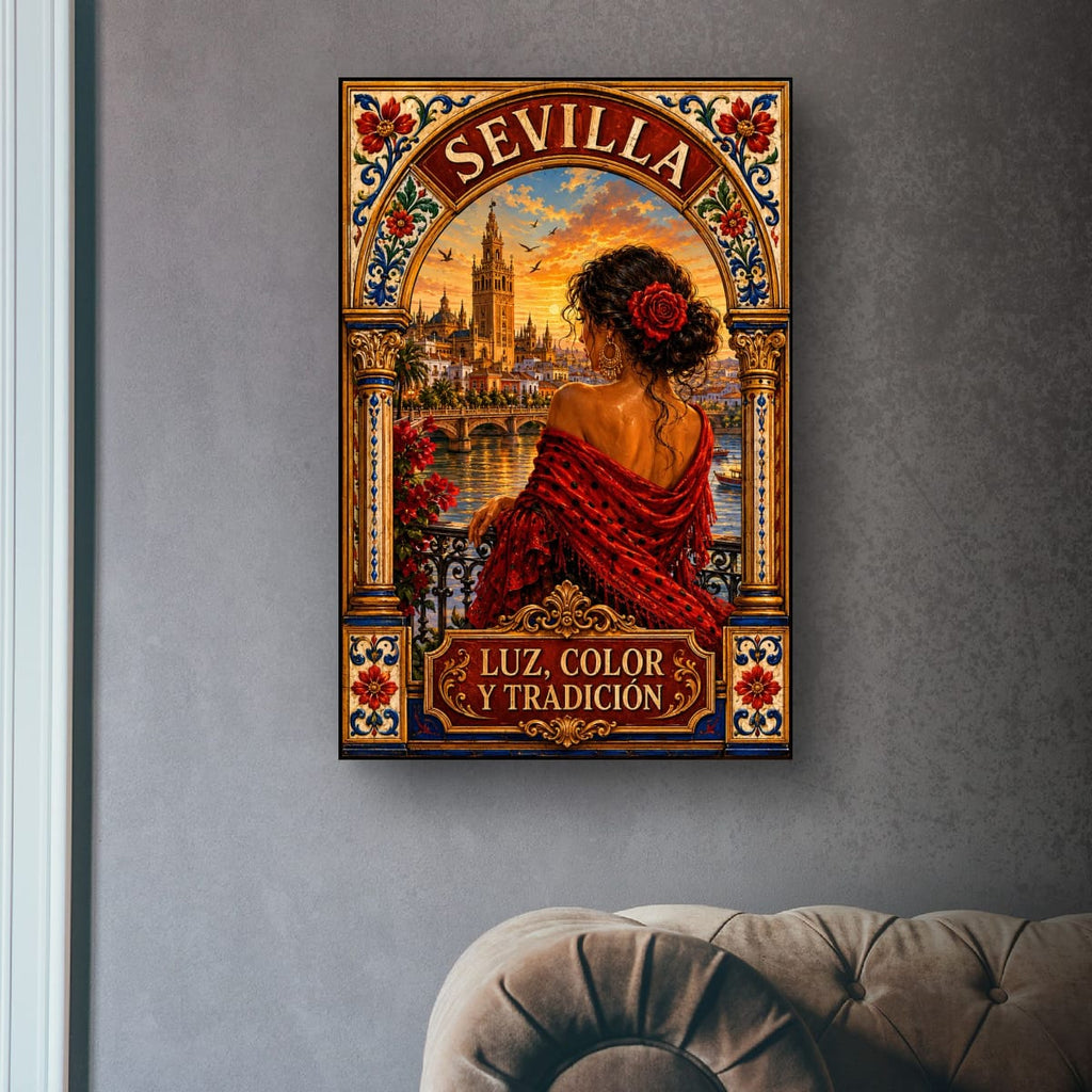 Sevilla Vintage Travel Poster | Spanish Flamenco Canvas Wall Art