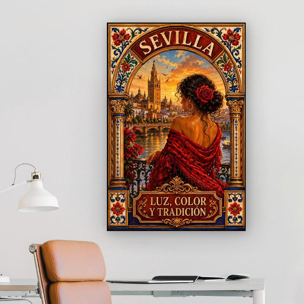 Sevilla Vintage Travel Poster | Spanish Flamenco Canvas Wall Art
