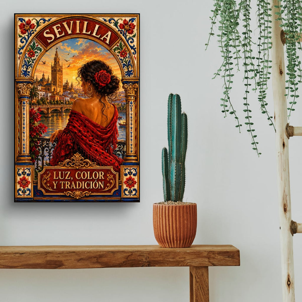 Sevilla Vintage Travel Poster | Spanish Flamenco Canvas Wall Art