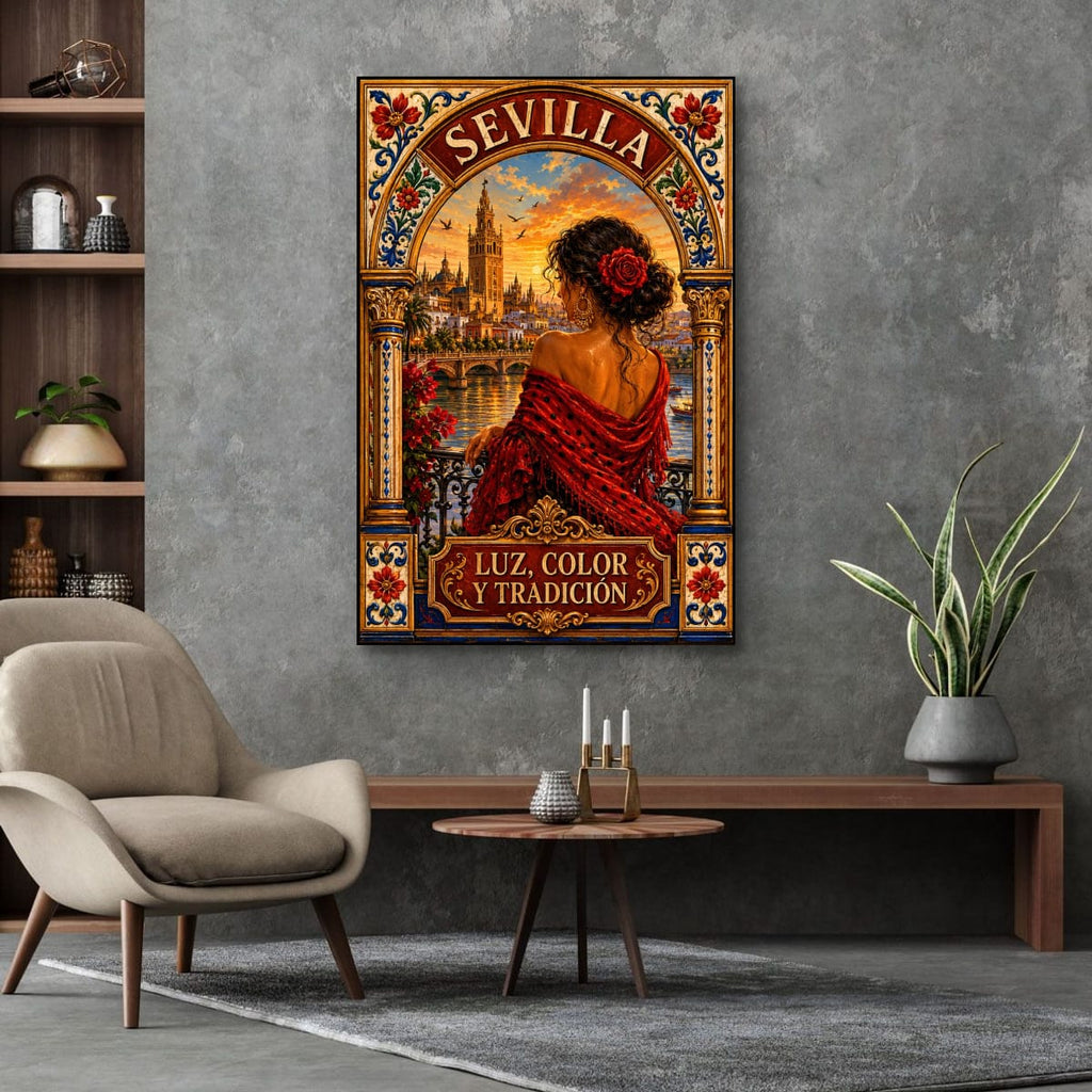 Sevilla Vintage Travel Poster | Spanish Flamenco Canvas Wall Art