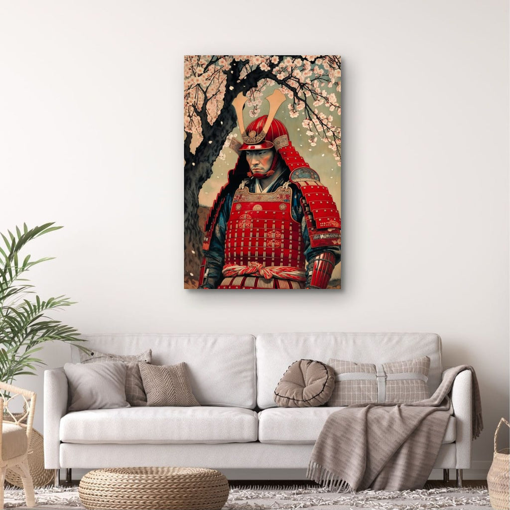 Ancient Japanese Warrior Print | Red Samurai Armor Canvas