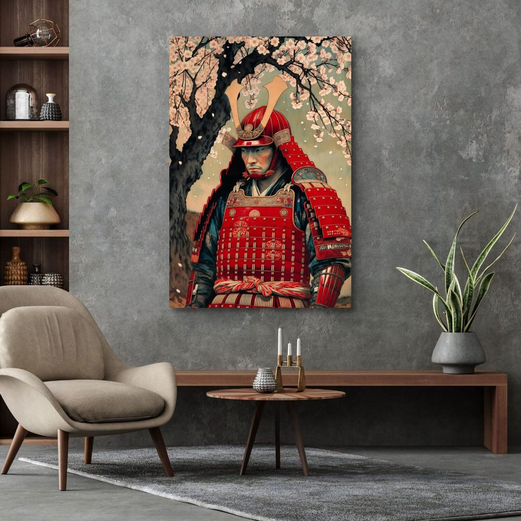 Red Samurai Armor Canvas | Japanese Warrior Wall Art