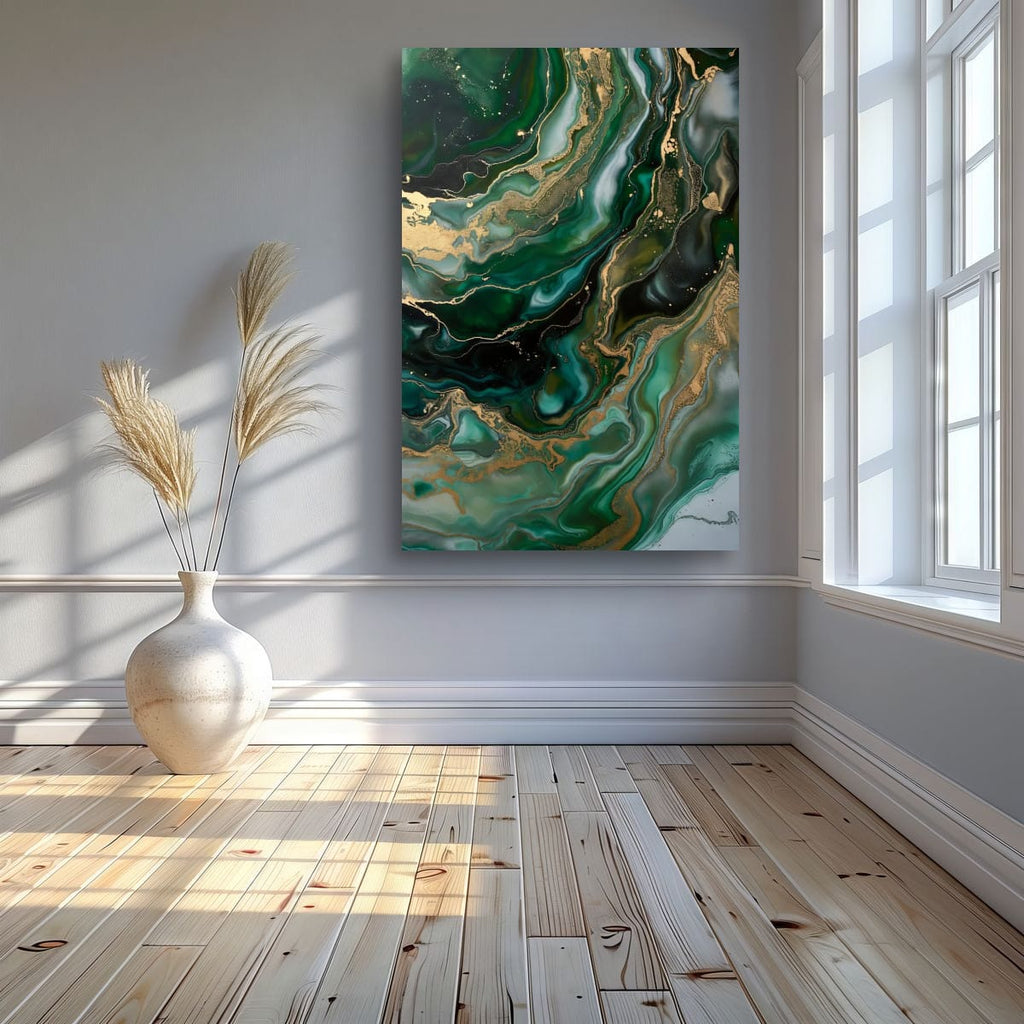 Emerald Swirl Wall Art | Sophisticated Abstract Canvas