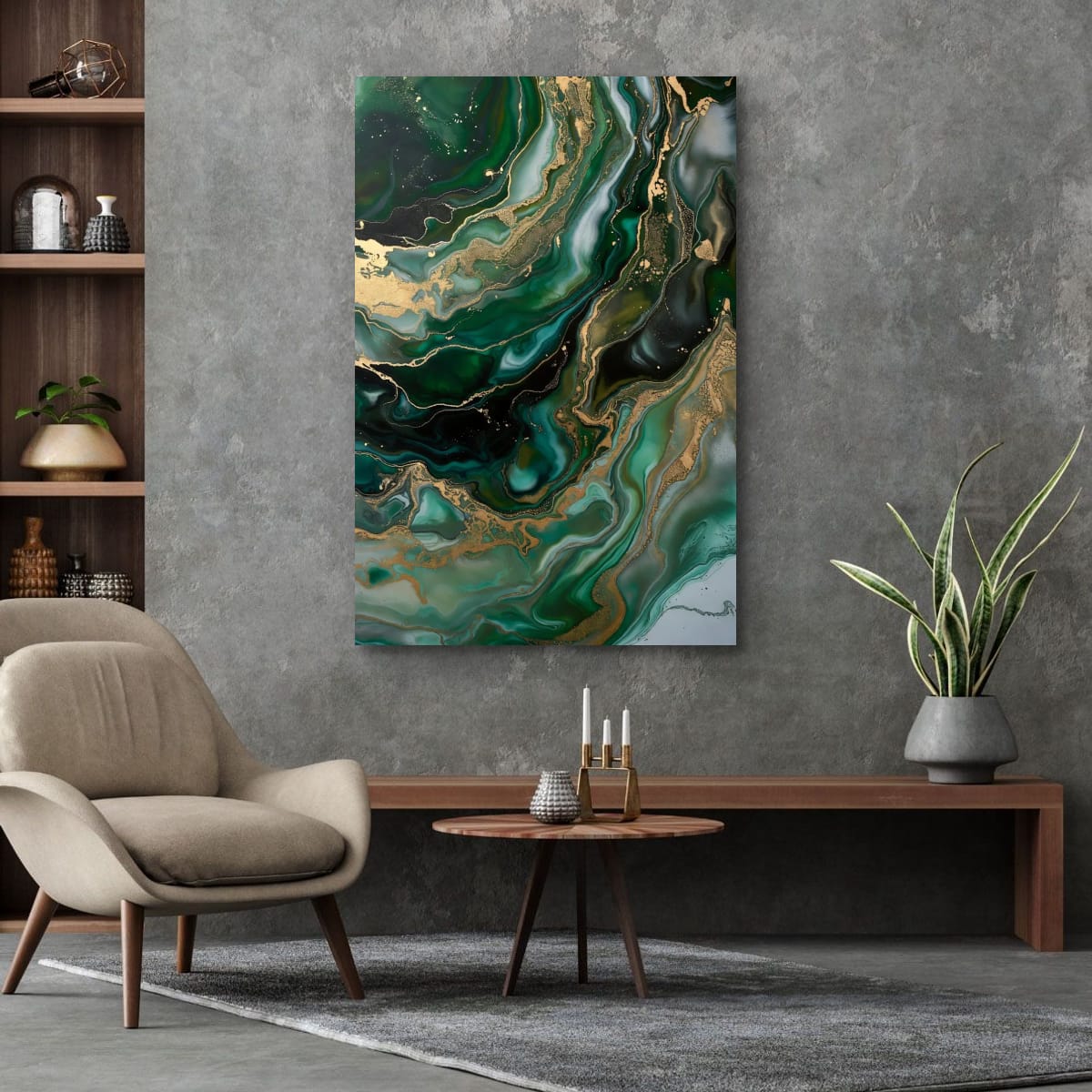 Green and Gold Fluid Art | Modern Abstract Canvas Decor