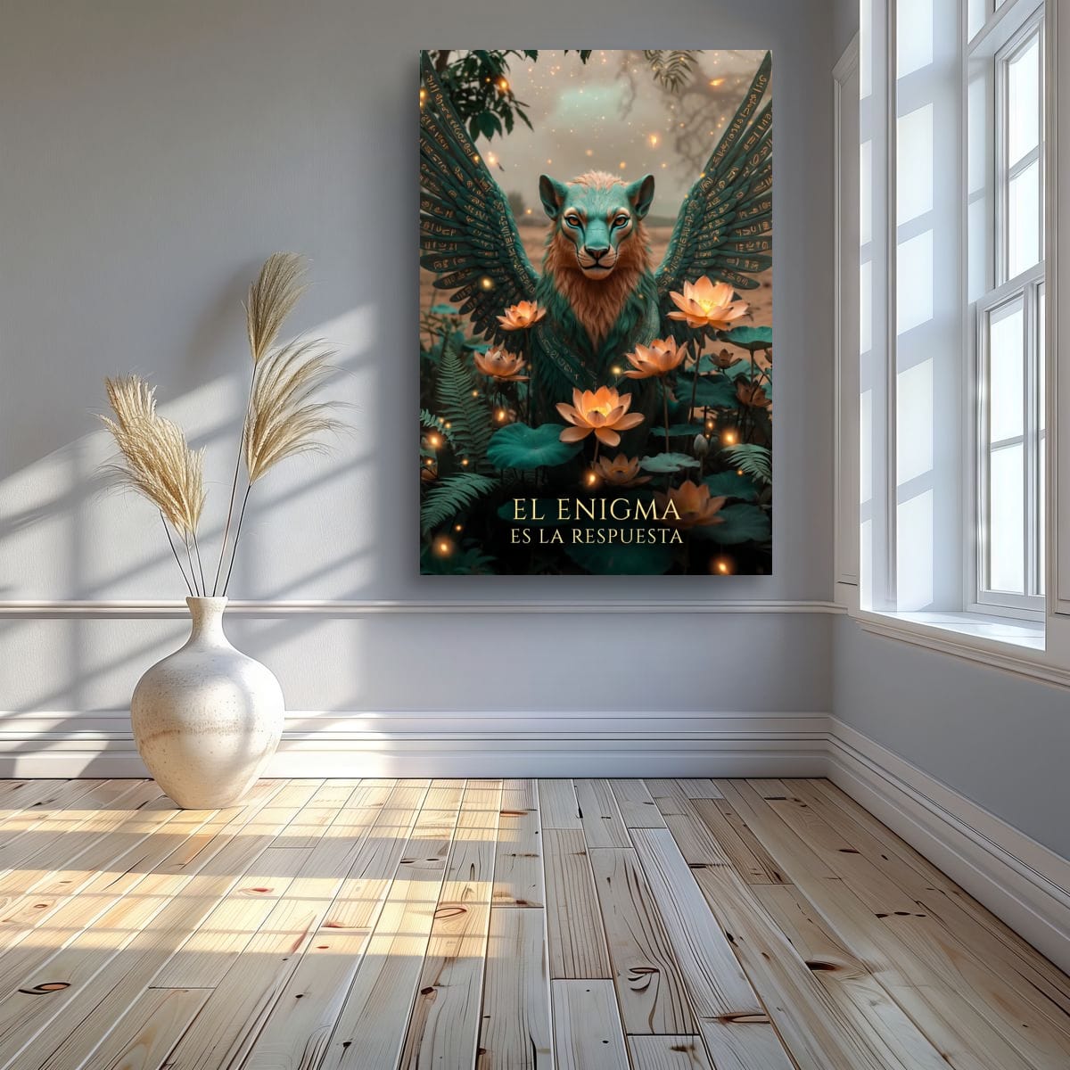 Fantasy Lion Spirit Canvas | Mystical Lotus Wall Decor