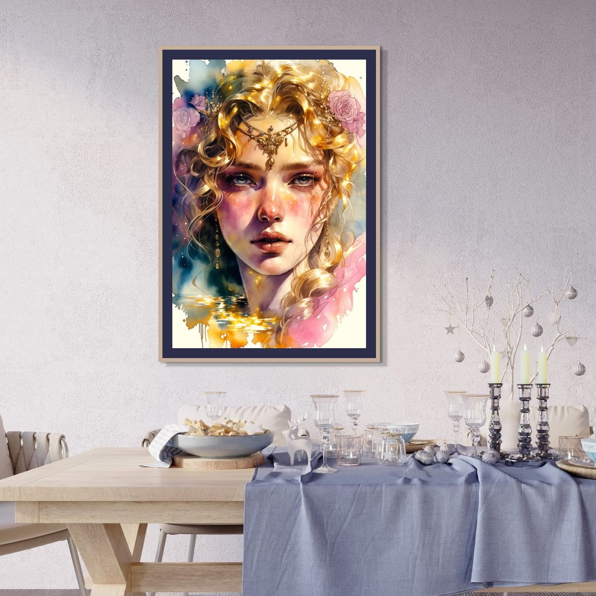 Romantic Watercolor Woman Canvas | Soft Fantasy Decor
