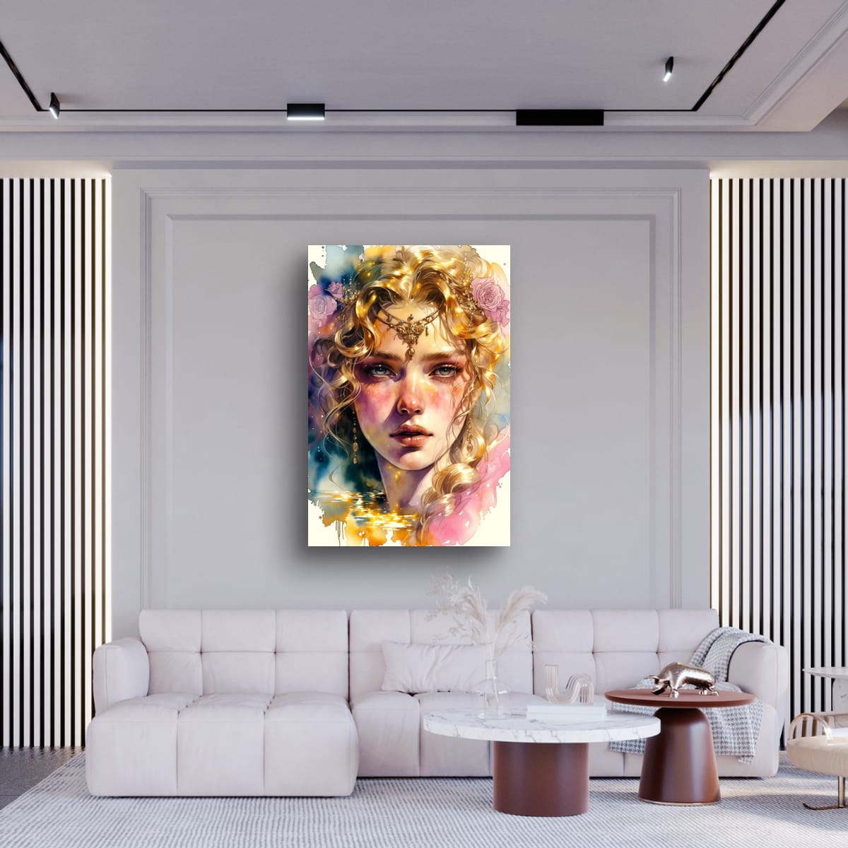 Divine Feminine Canvas | Elegant Watercolor Portrait Artwork