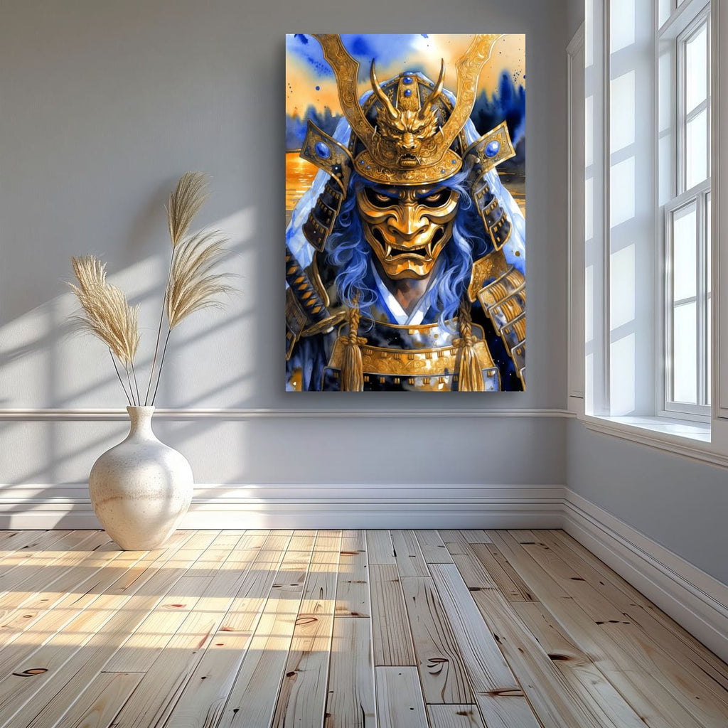 Samurai Demon Helmet Canvas | Dramatic Japanese Warrior Art