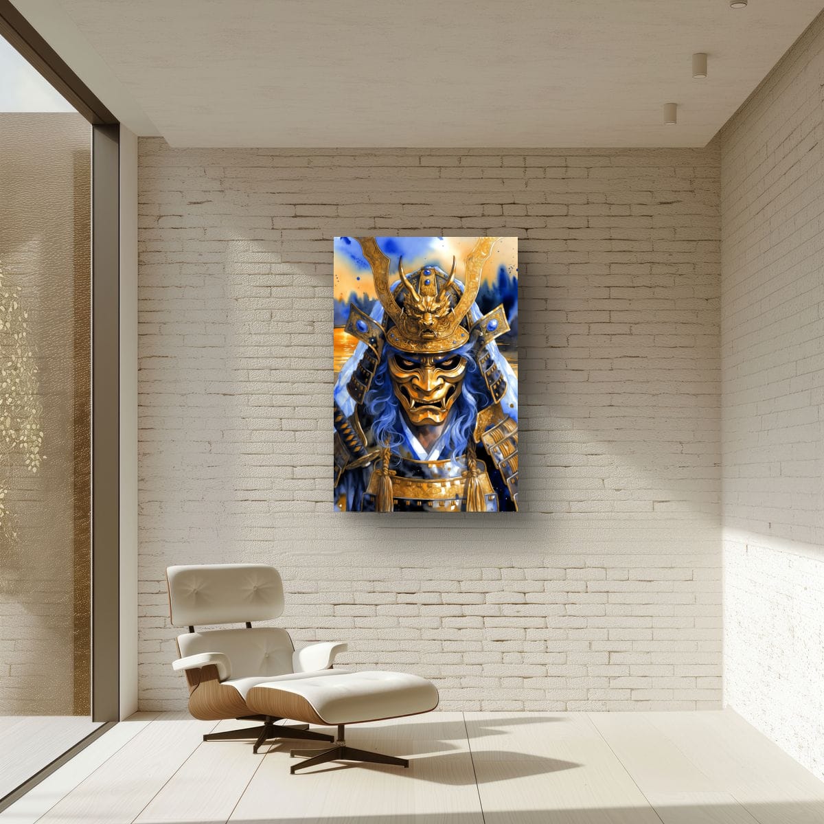 Golden Oni Mask Artwork | Japanese Fantasy Wall Art