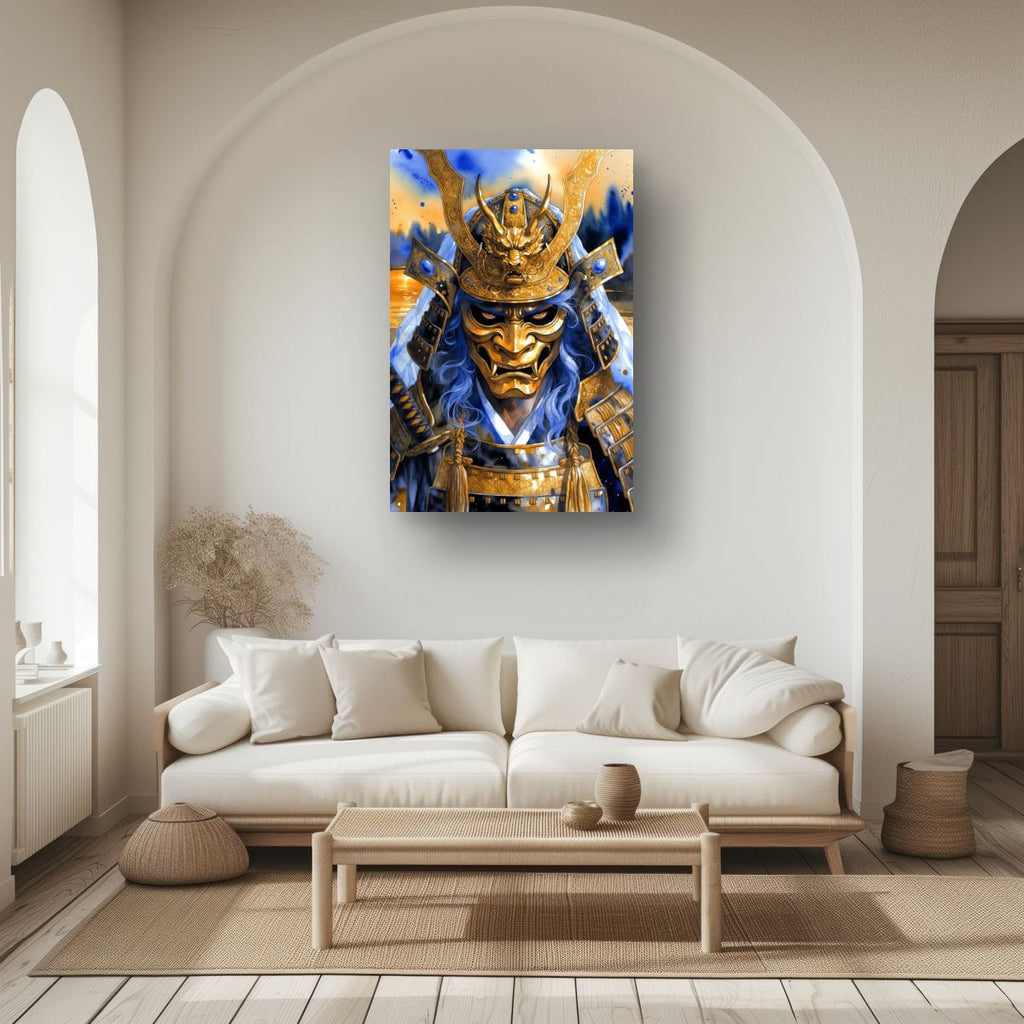Oni Warrior Portrait Canvas | Dark Samurai Wall Art