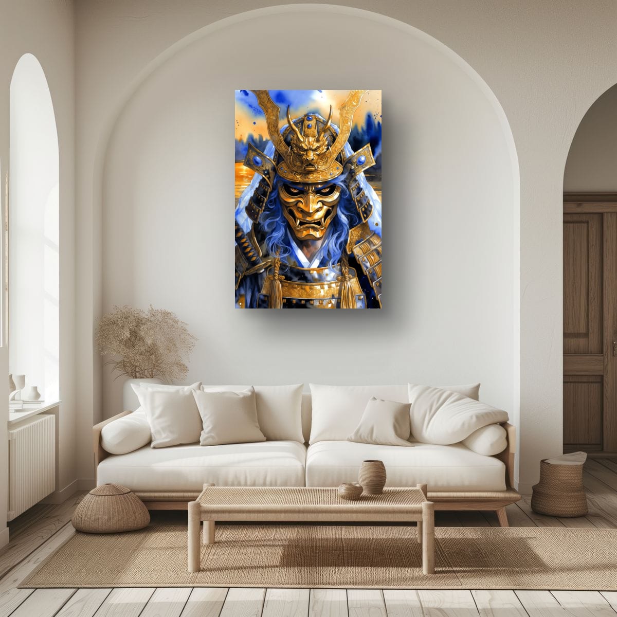 Oni Warrior Portrait Canvas | Dark Samurai Wall Art