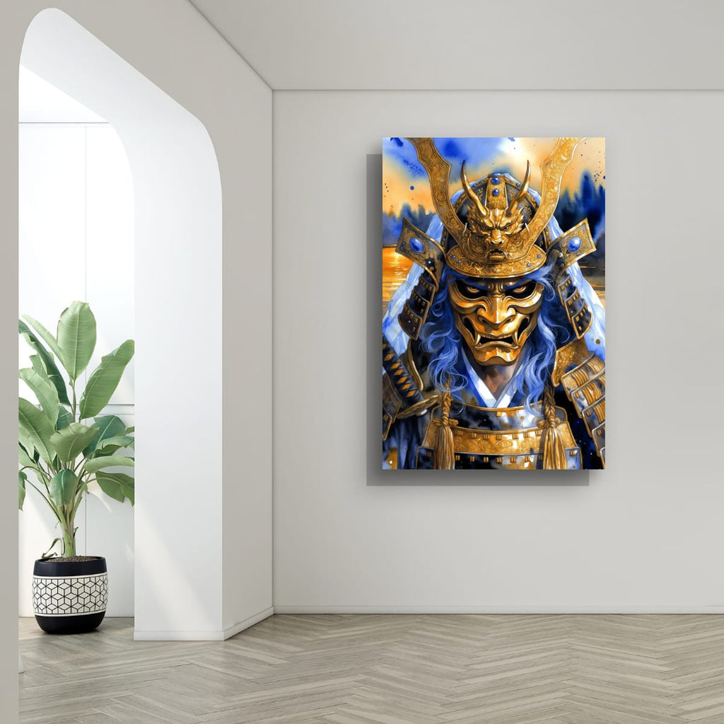 Demon Samurai Wall Decor | Japanese Mask Canvas Artwork