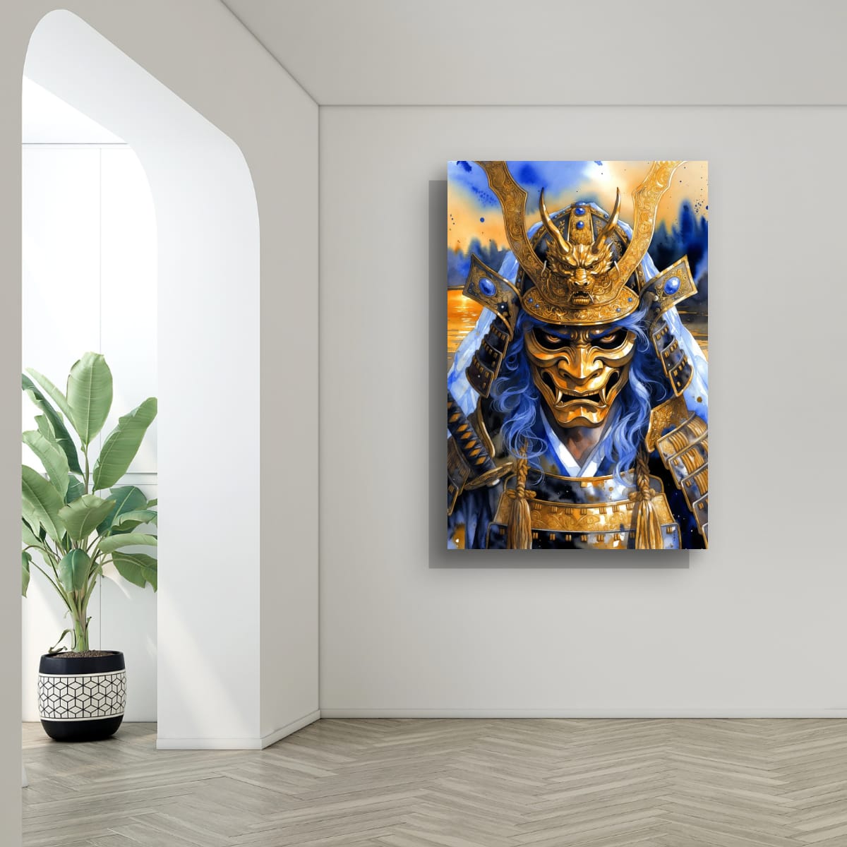 Demon Samurai Wall Decor | Japanese Mask Canvas Artwork
