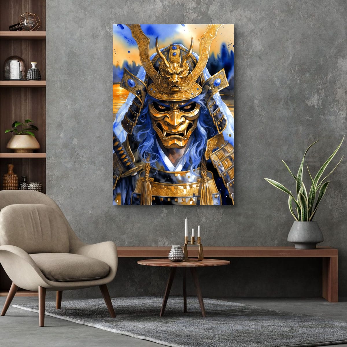 Samurai Oni Mask Canvas Print | Japanese Warrior Wall Art
