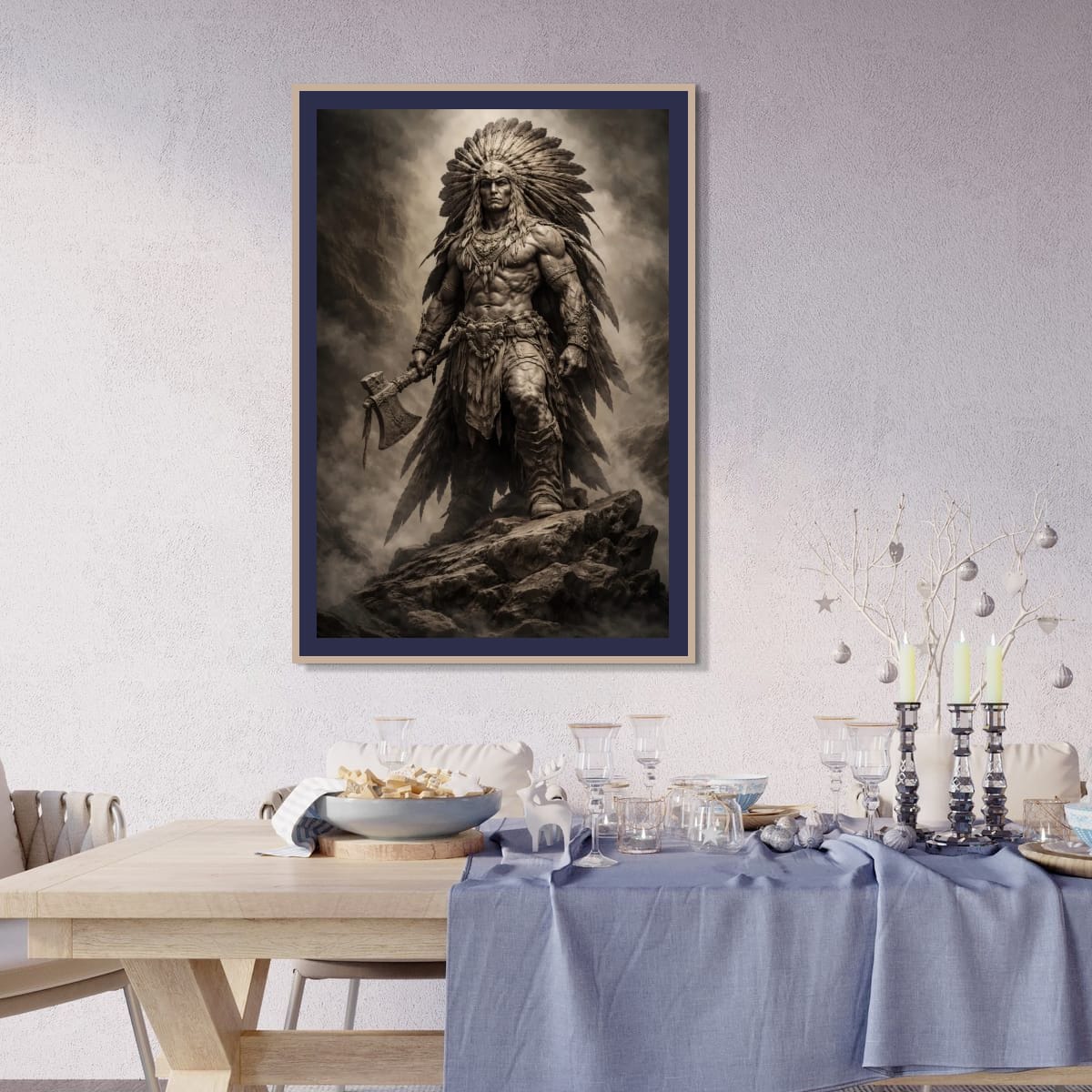 Tribal Warrior Painting | Dramatic Native Inspired Wall Art