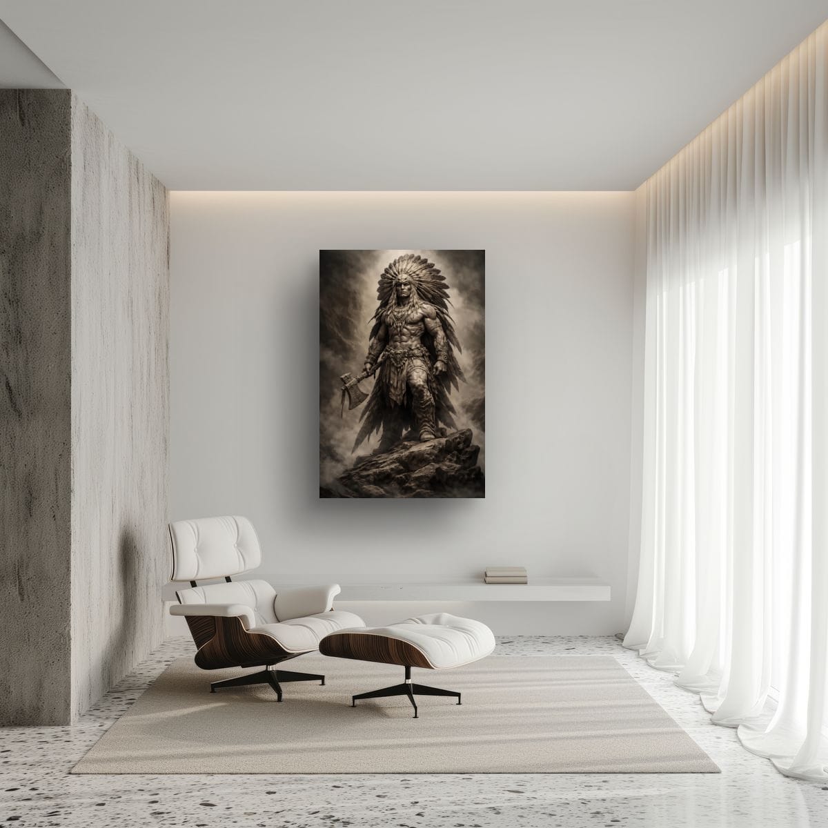 Feather Headdress Warrior Canvas | Epic Tribal Artwork