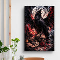 Dark Raven Gothic Canvas | Skull and Moon Fantasy Wall Art