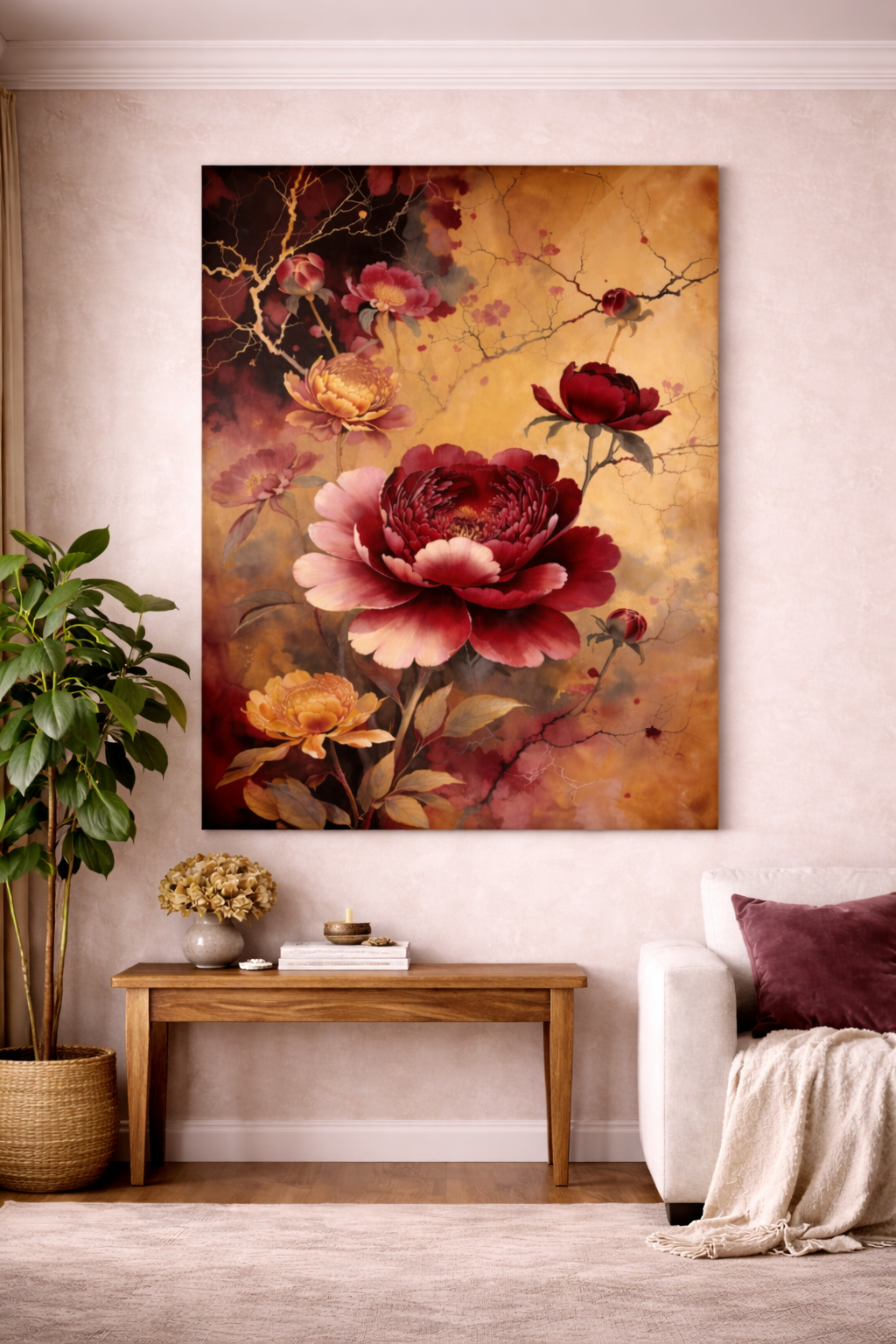 Floral Elegance Wall Decor | Asian Inspired Flower Canvas