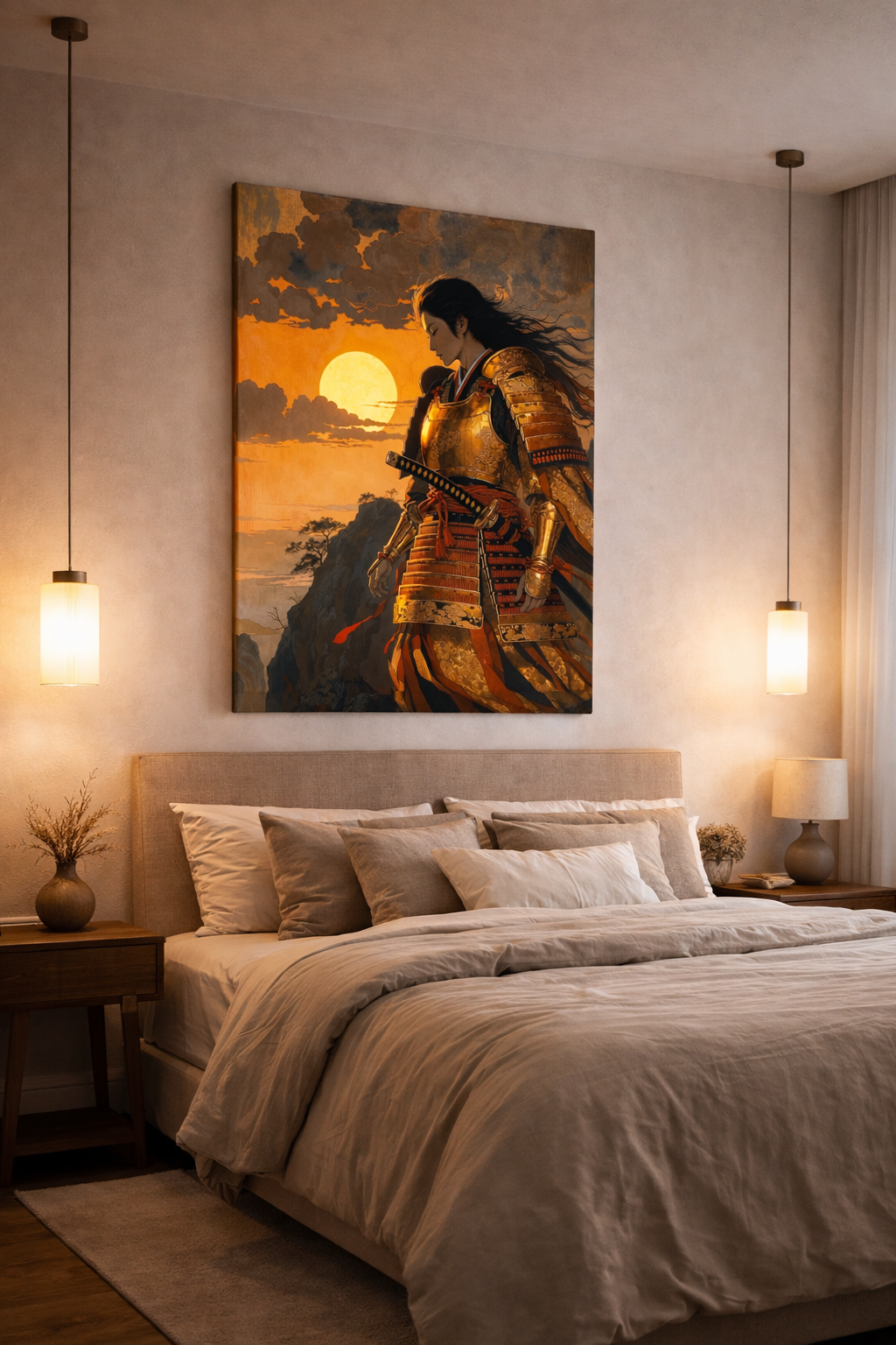 Japanese Armor Warrior Artwork | Sunset Samurai Wall Decor
