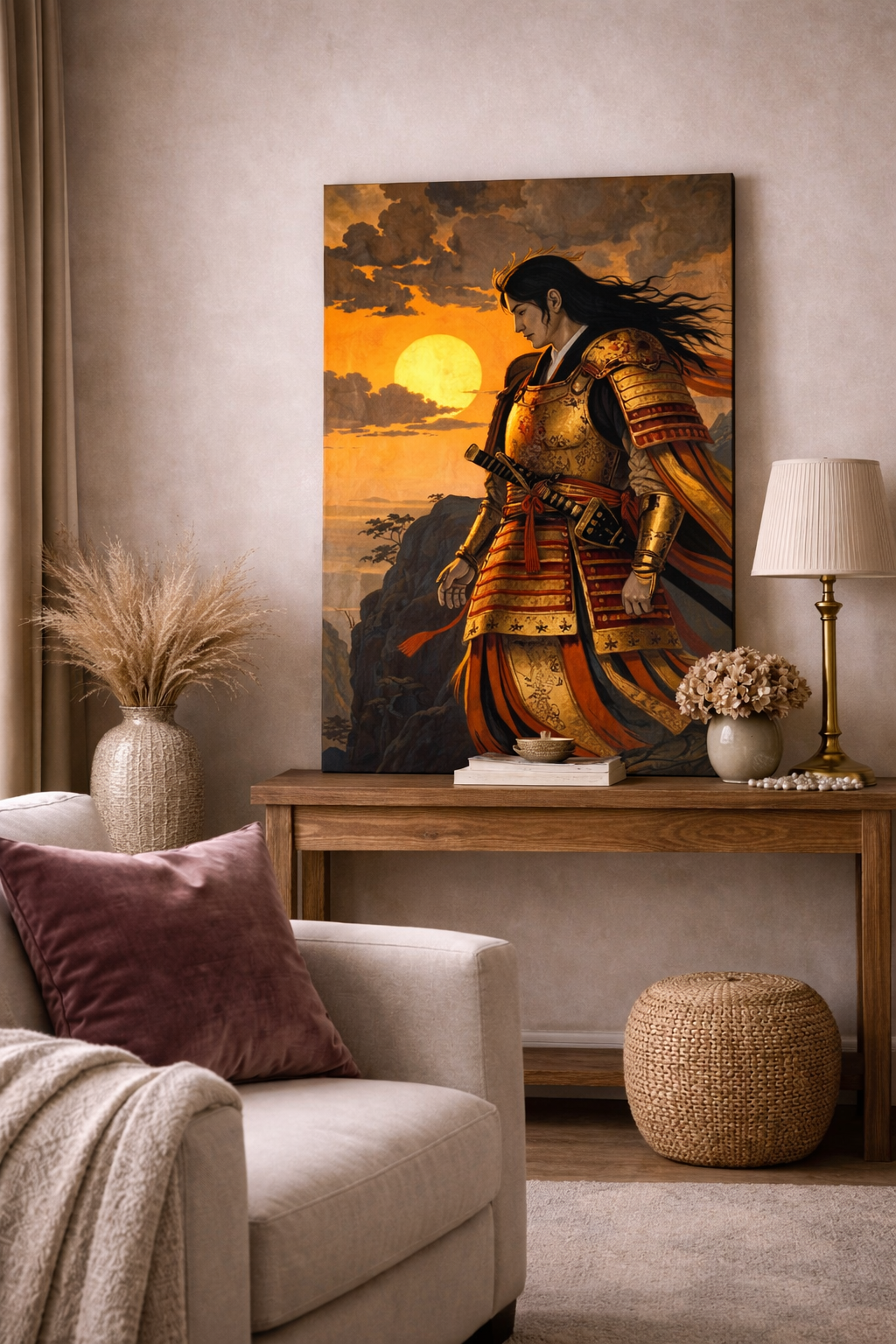 Sunset Samurai Landscape Canvas | Japanese Inspired Decor