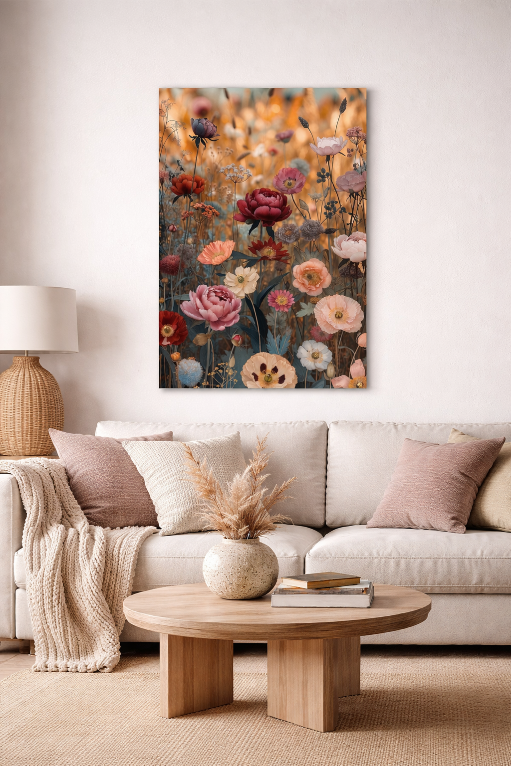 Soft Pastel Flower Meadow | Botanical Canvas Print