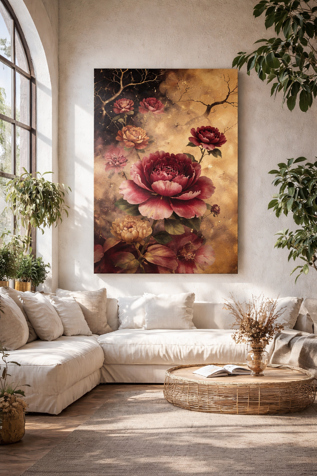 Romantic Red Peony Artwork | Vintage Botanical Canvas