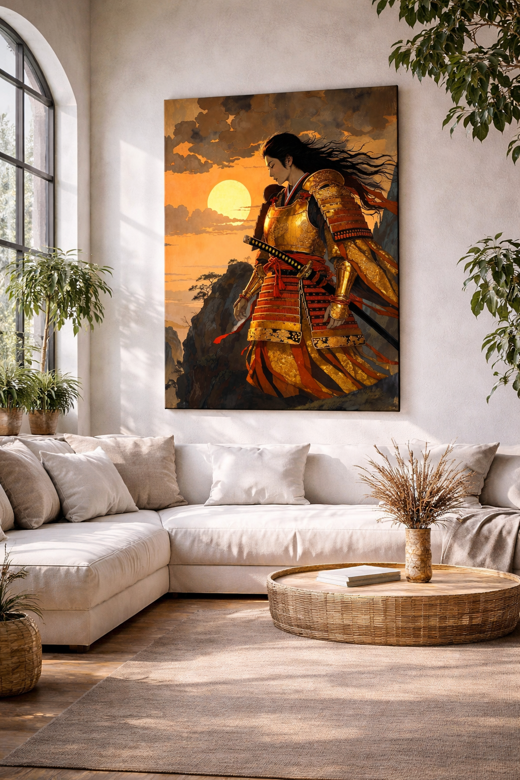 Golden Samurai Sunset Canvas | Japanese Warrior Wall Art