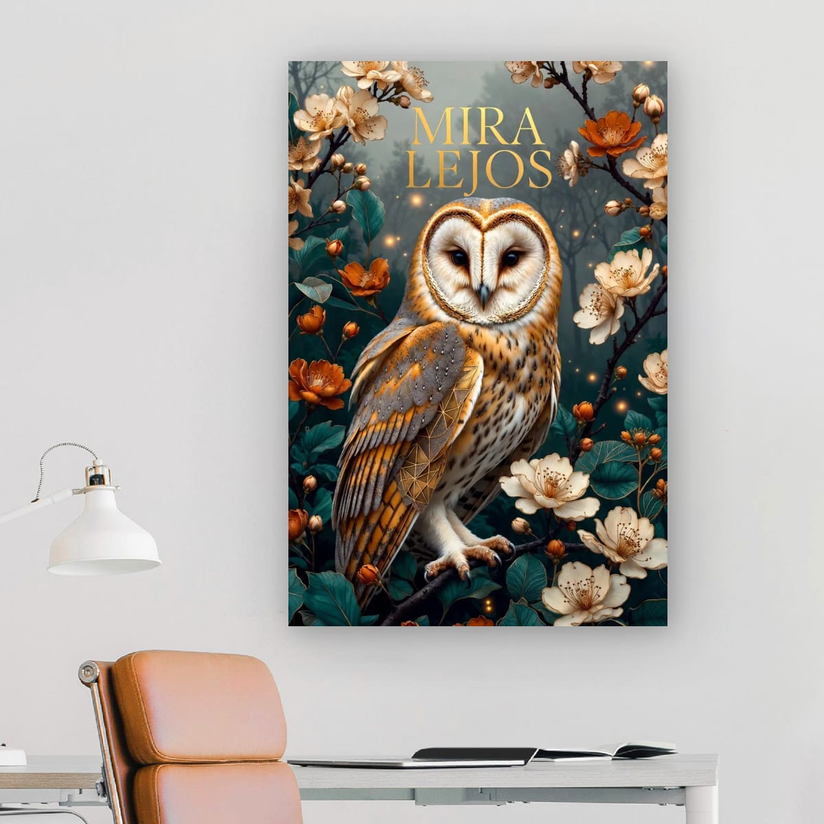 Barn Owl and Flowers Canvas | Magical Nature Artwork
