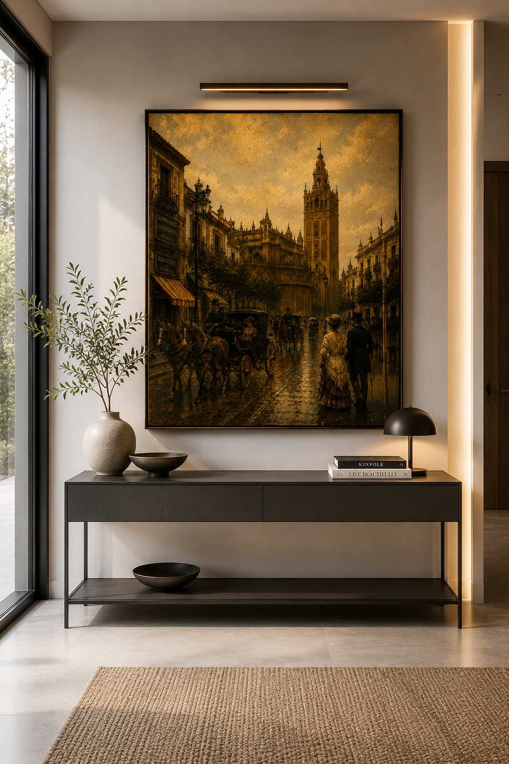 Sevilla Giralda vintage canvas wall art in golden tones